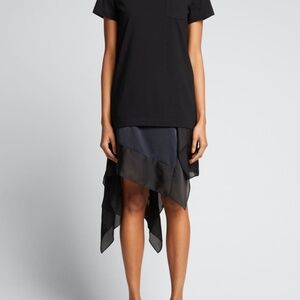 NWOT Sacai Double Layer Chiffon and Jersey T-Shirt Dress Navy Blue
